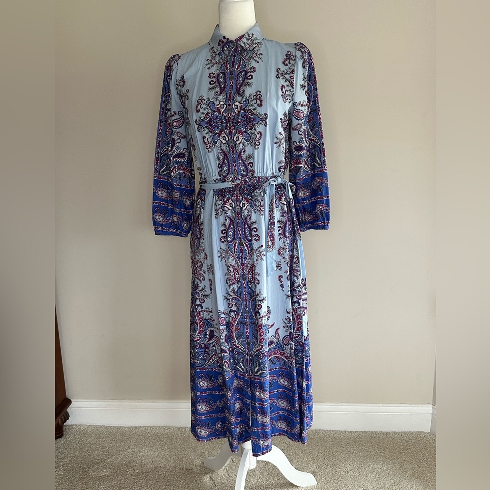 LOFT Paisley Long Sleeve Dress - Blue and Purple